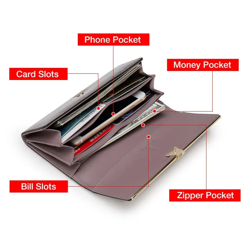 FOXER Brand High Quality Split Leather Women's Wallet with Striped Pattern