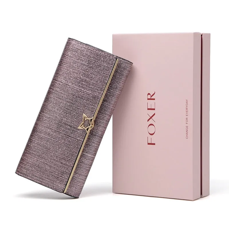 FOXER Brand High Quality Split Leather Women's Wallet with Striped Pattern