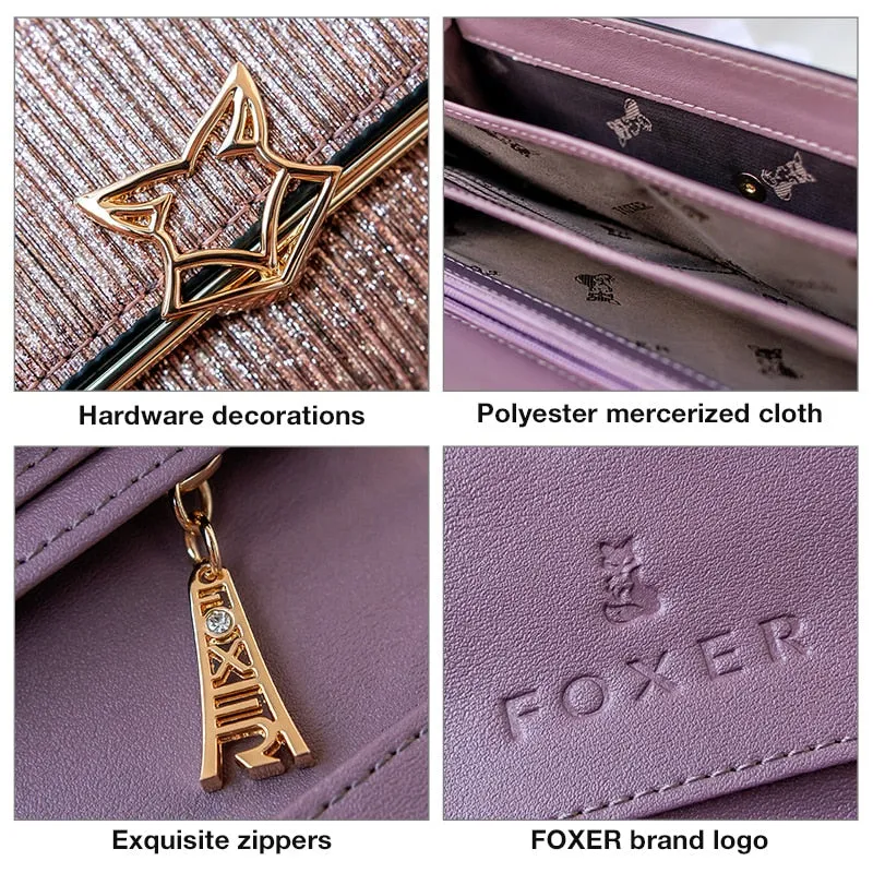 FOXER Brand High Quality Split Leather Women's Wallet with Striped Pattern