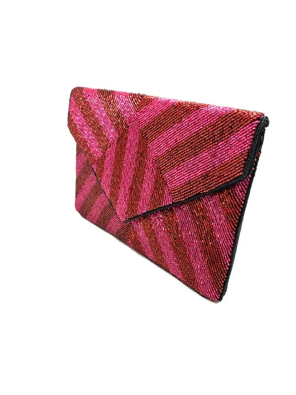 Fuchsia And Red Beaded Clutch Bag (PRE)