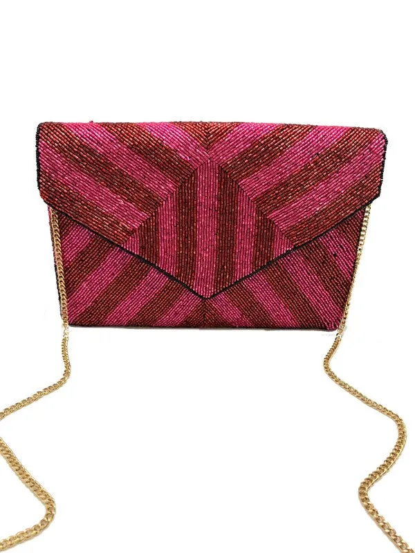 Fuchsia And Red Beaded Clutch Bag (PRE)