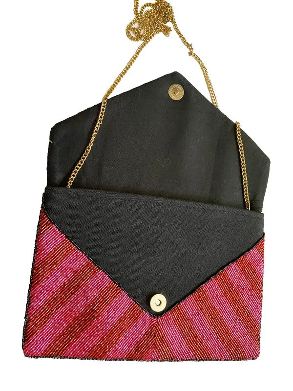 Fuchsia And Red Beaded Clutch Bag (PRE)