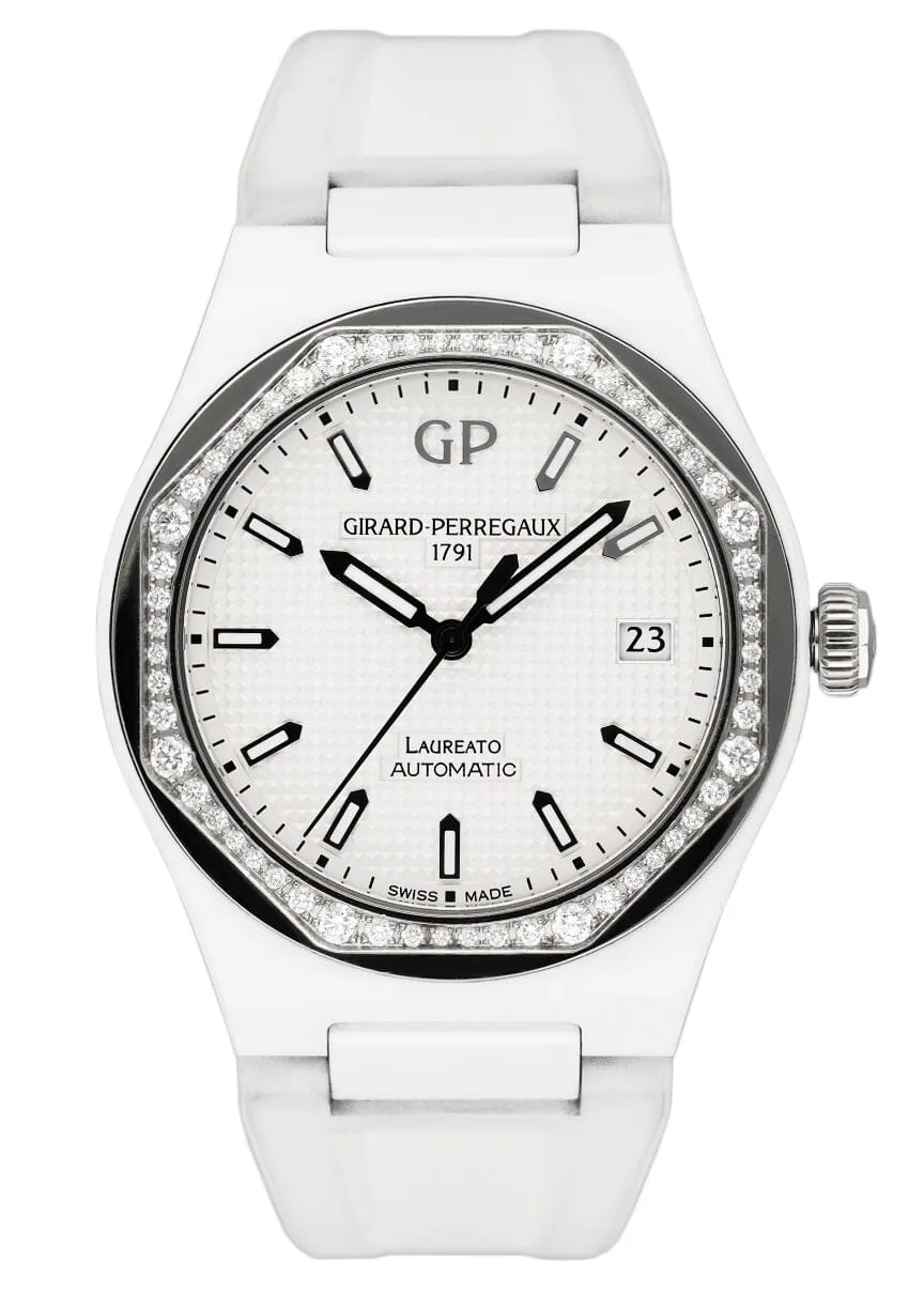 Girard Perregaux Laureato 81005 White Ceramic Ladies Watch