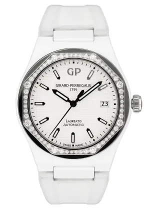 Girard Perregaux Laureato 81005 White Ceramic Ladies Watch