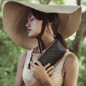 Gitta Jett Black Handwoven Straw Clutch