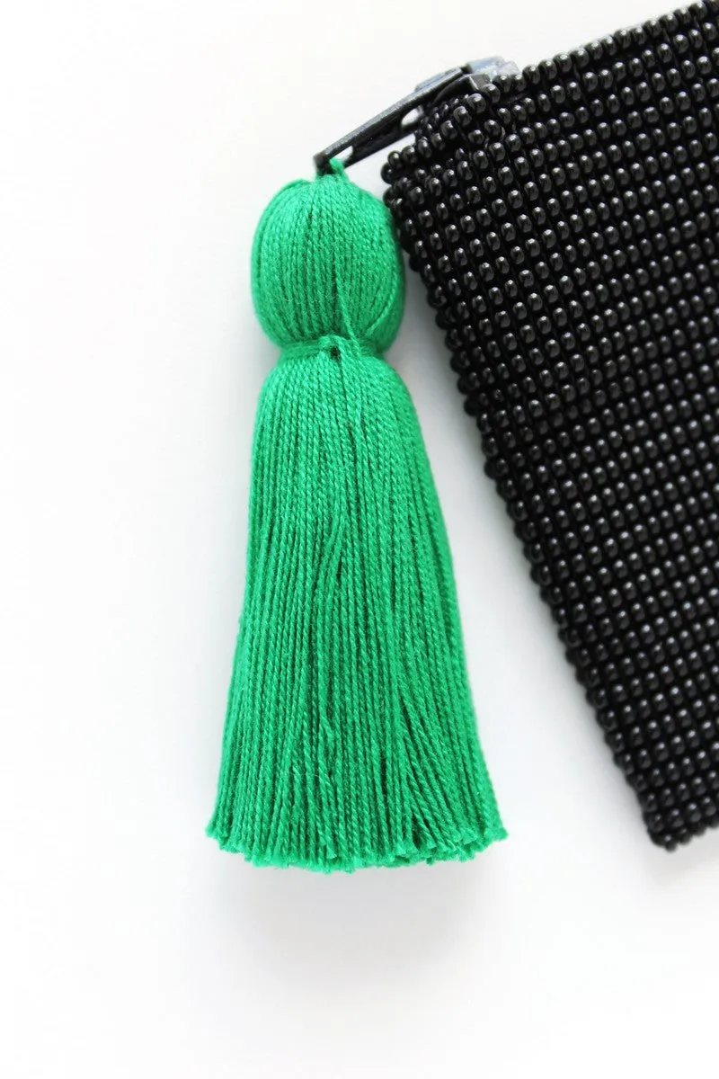 Glass Bead Coin Purse: Leaf - GREEN ON GREEN