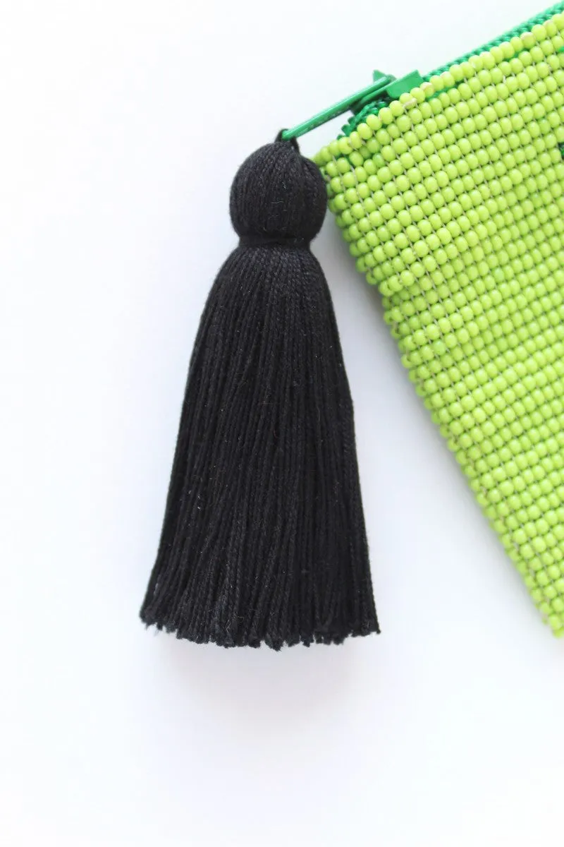 Glass Bead Coin Purse: Leaf - GREEN ON GREEN