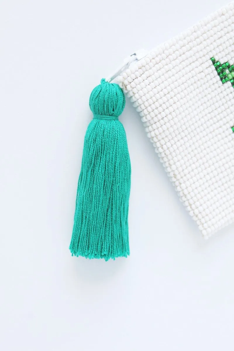 Glass Bead Coin Purse: Leaf - GREEN ON GREEN