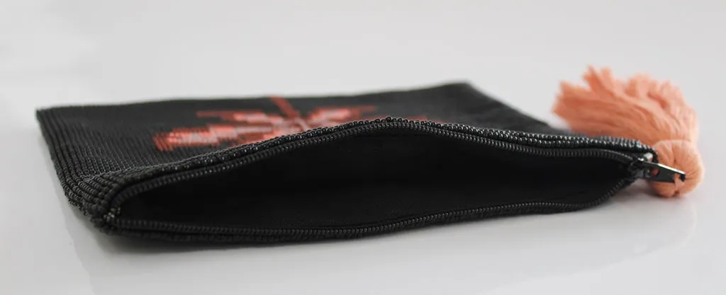 Glass Bead Coin Purse: Leaf - GREEN ON GREEN