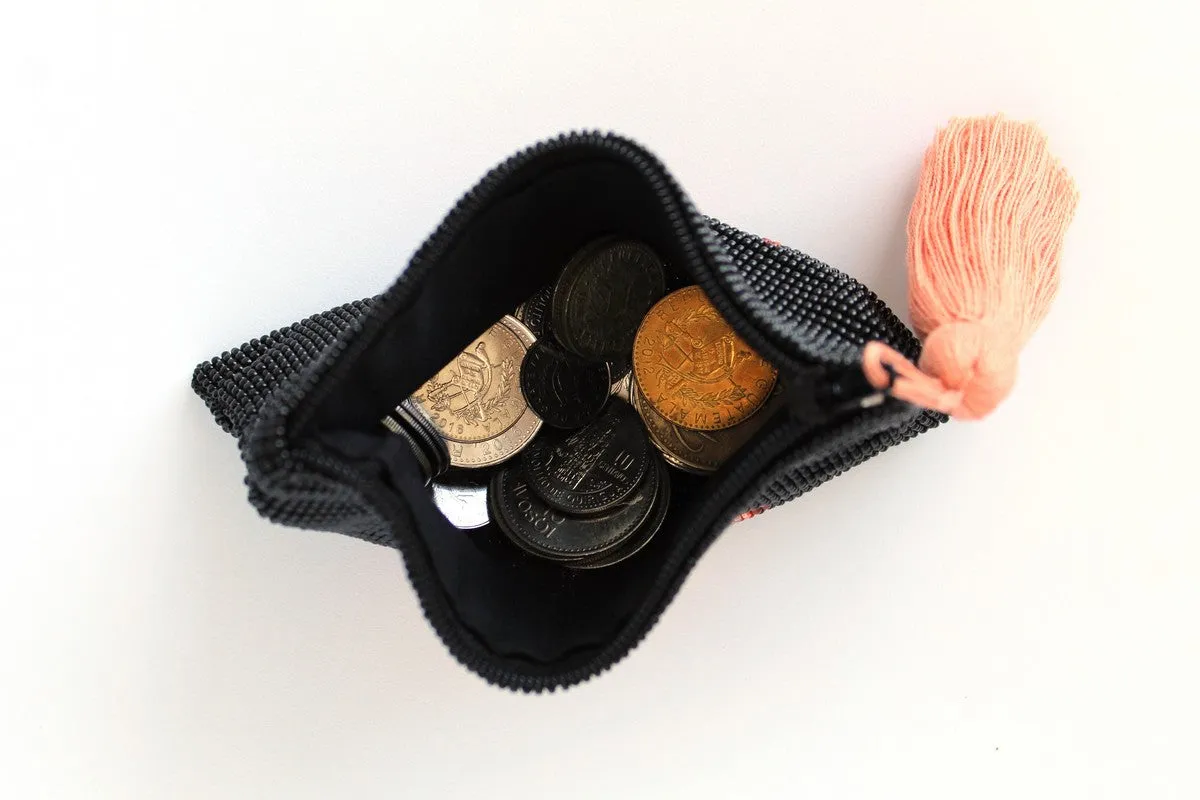 Glass Bead Coin Purse: Leaf - GREEN ON GREEN