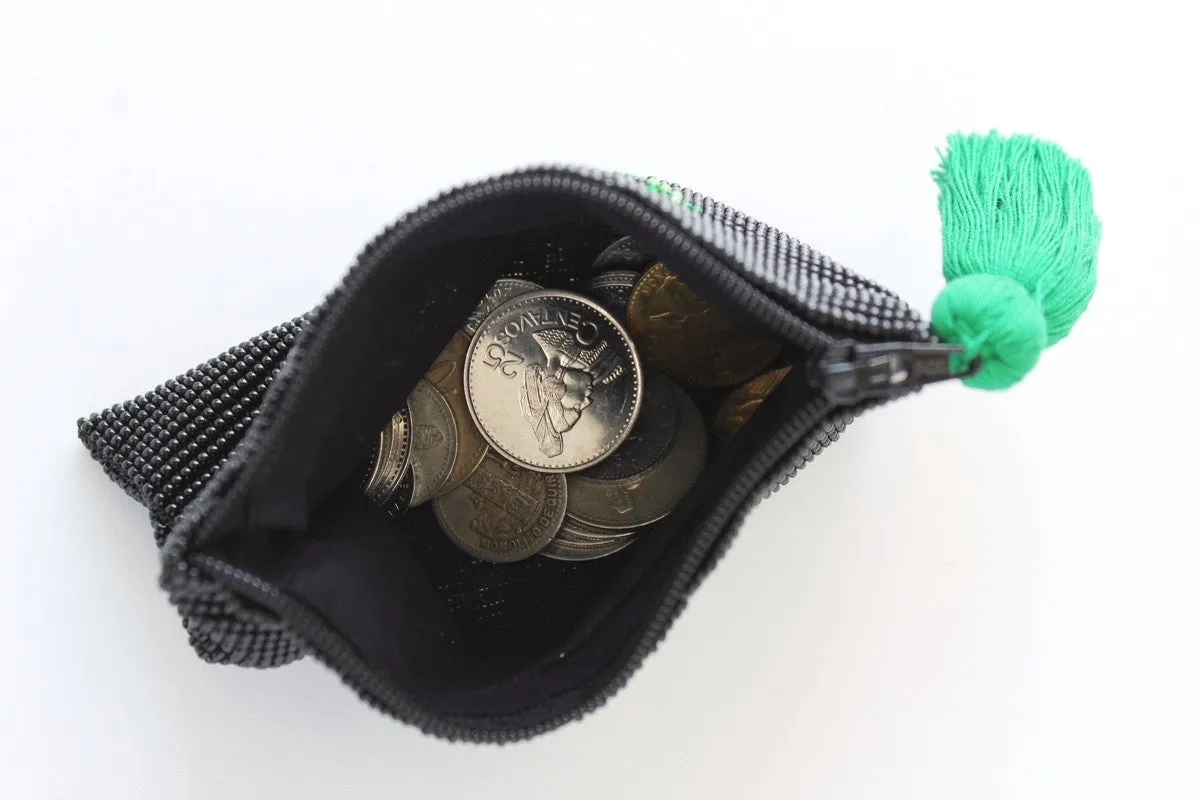 Glass Bead Coin Purse: Leaf - GREEN ON GREEN