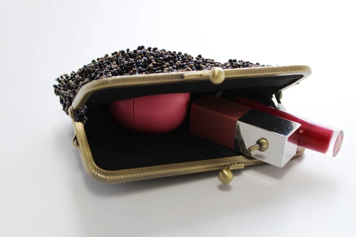 Glass Bead Metal Frame Mini Clutch - PORCUPINE