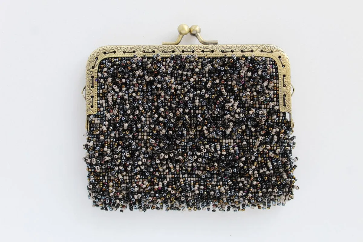 Glass Bead Metal Frame Mini Clutch - PORCUPINE