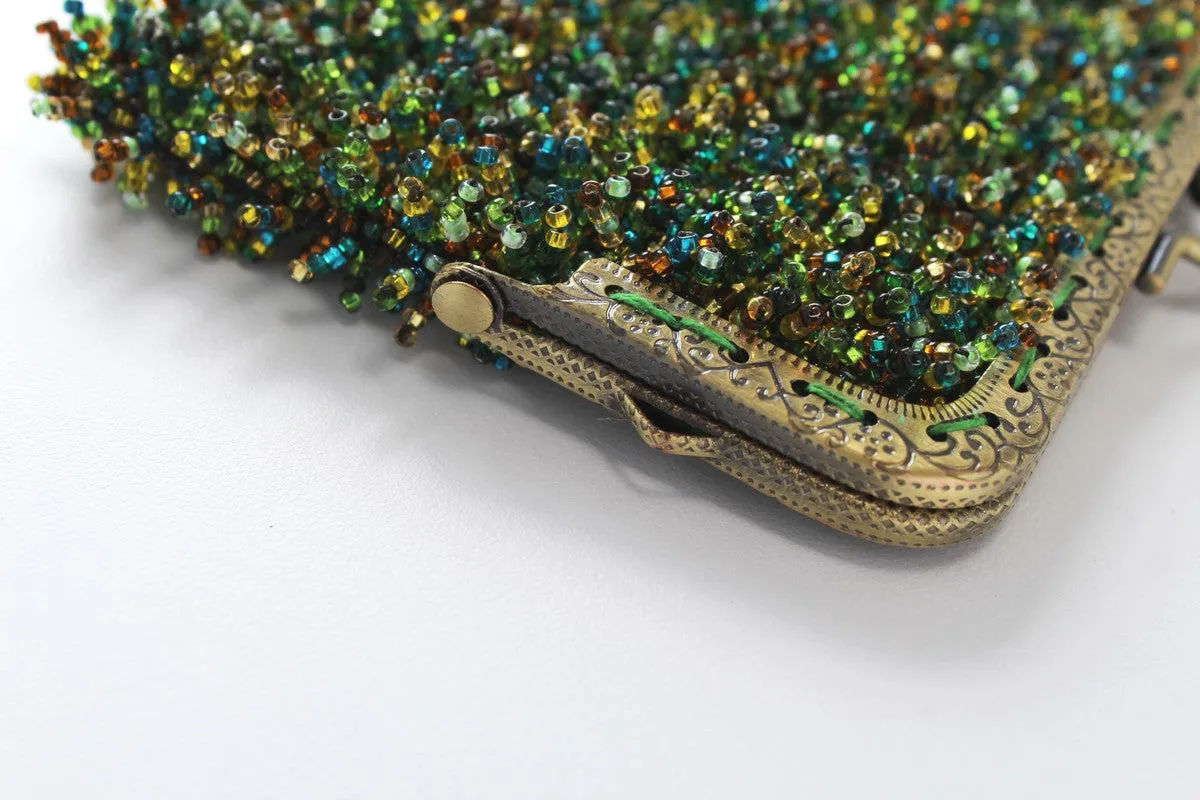 Glass Bead Metal Frame Mini Clutch - PORCUPINE