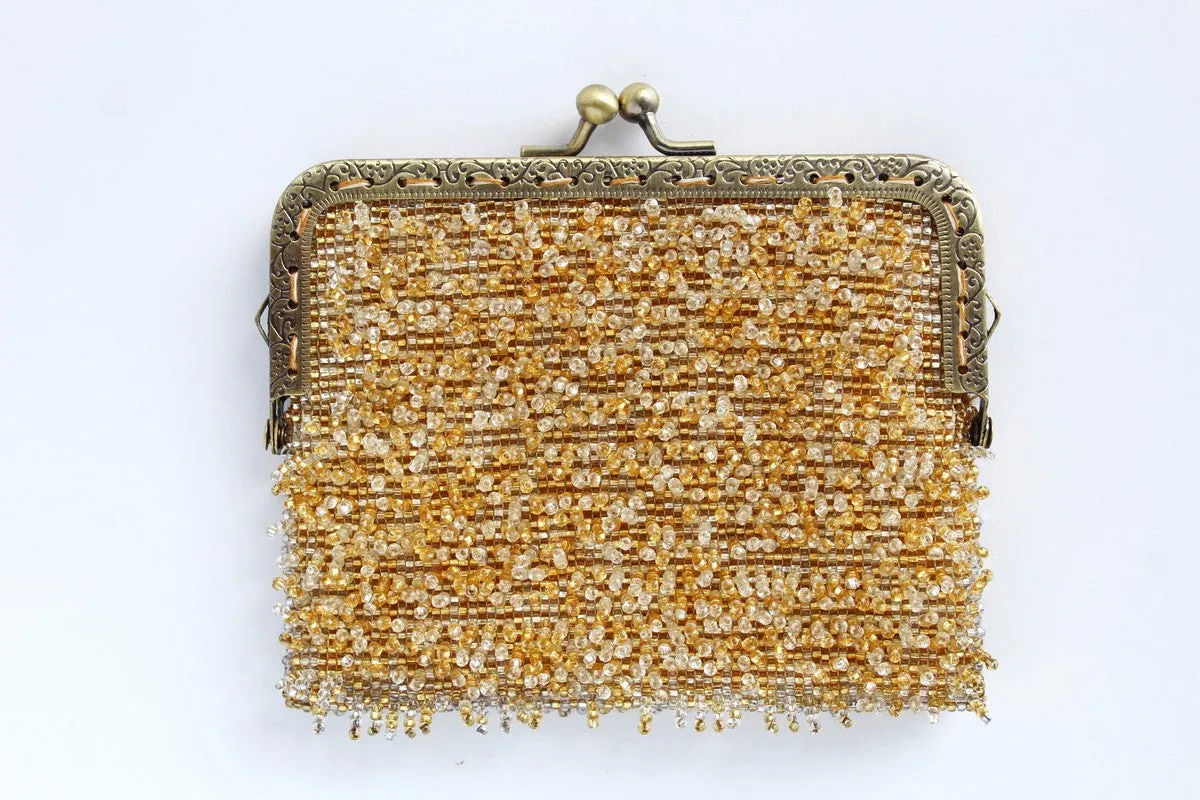 Glass Bead Metal Frame Mini Clutch - PORCUPINE