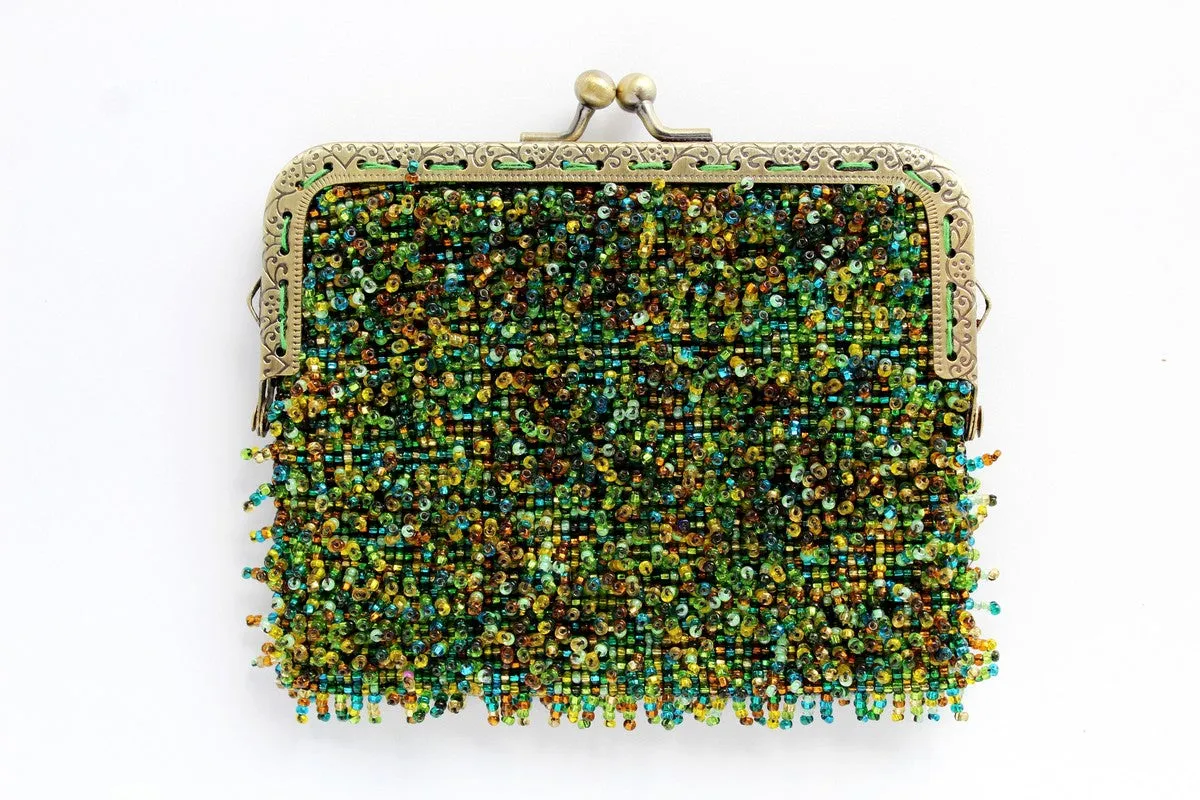 Glass Bead Metal Frame Mini Clutch - PORCUPINE