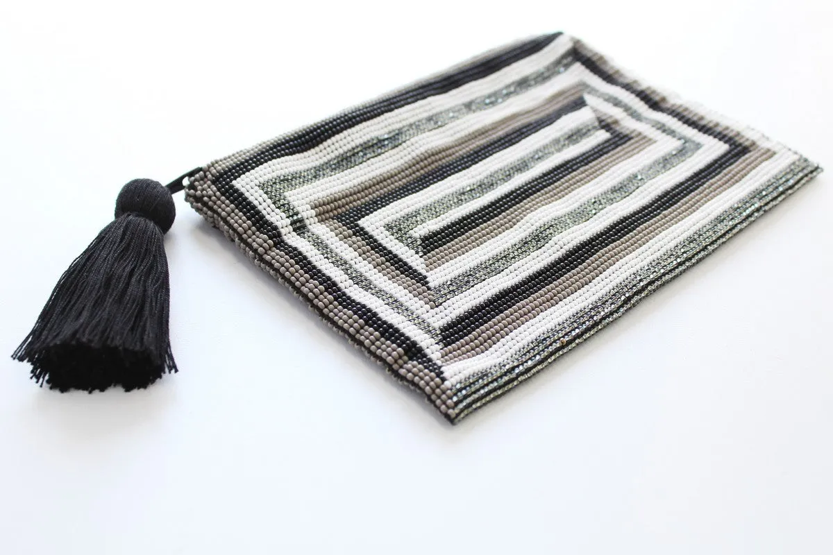 Glass Bead Rectangle Clutch - BLACK & WHITE