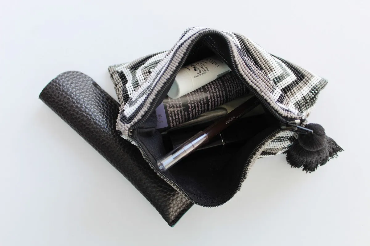 Glass Bead Rectangle Clutch - BLACK & WHITE