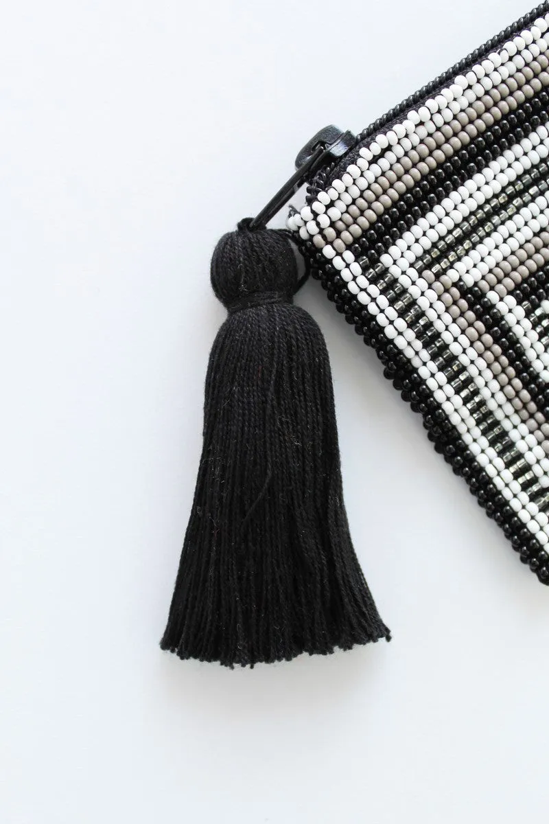 Glass Bead Rectangle Clutch - BLACK & WHITE
