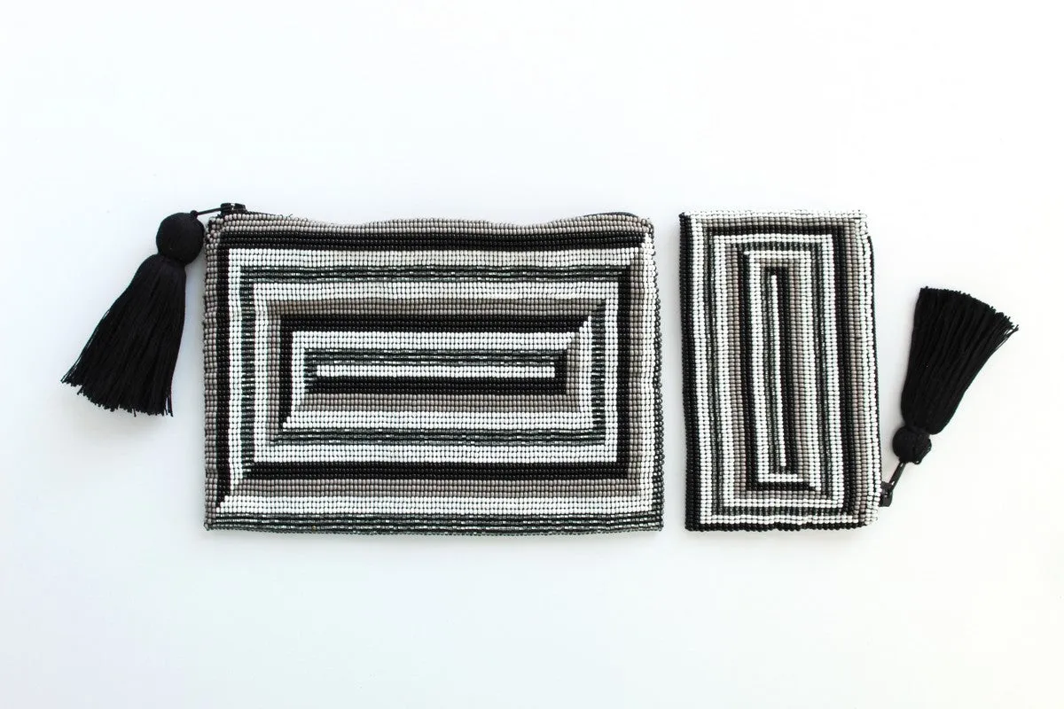 Glass Bead Rectangle Clutch - BLACK & WHITE