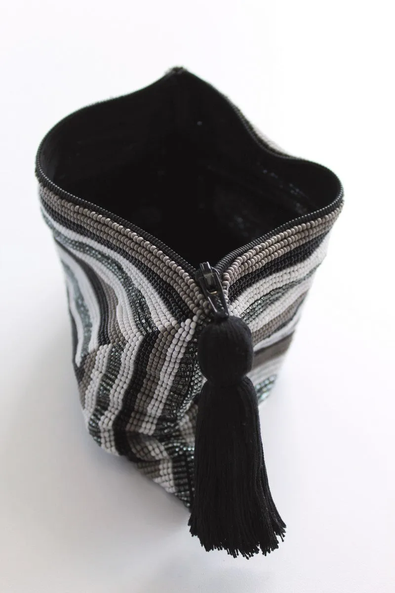 Glass Bead Rectangle Clutch - BLACK & WHITE