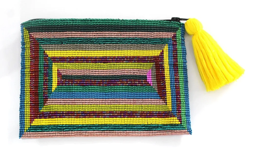 Glass Bead Rectangle Clutch - MULTI