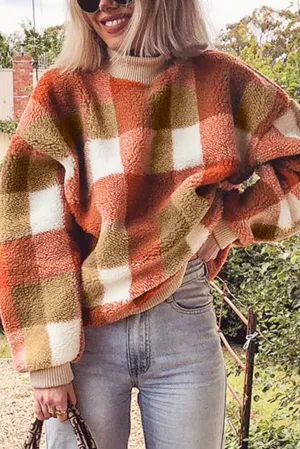 Gold Flame Vintage Checkered Fleece Baggy Sweatshirt