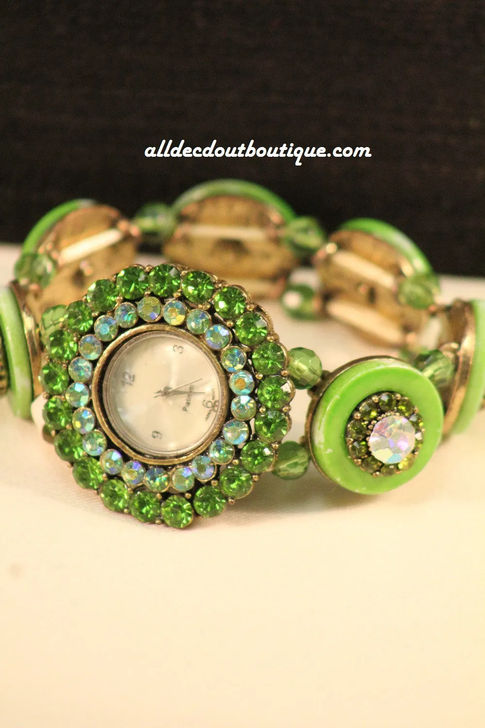 Green/White Green Rhinestones & Jewels | One Size Band