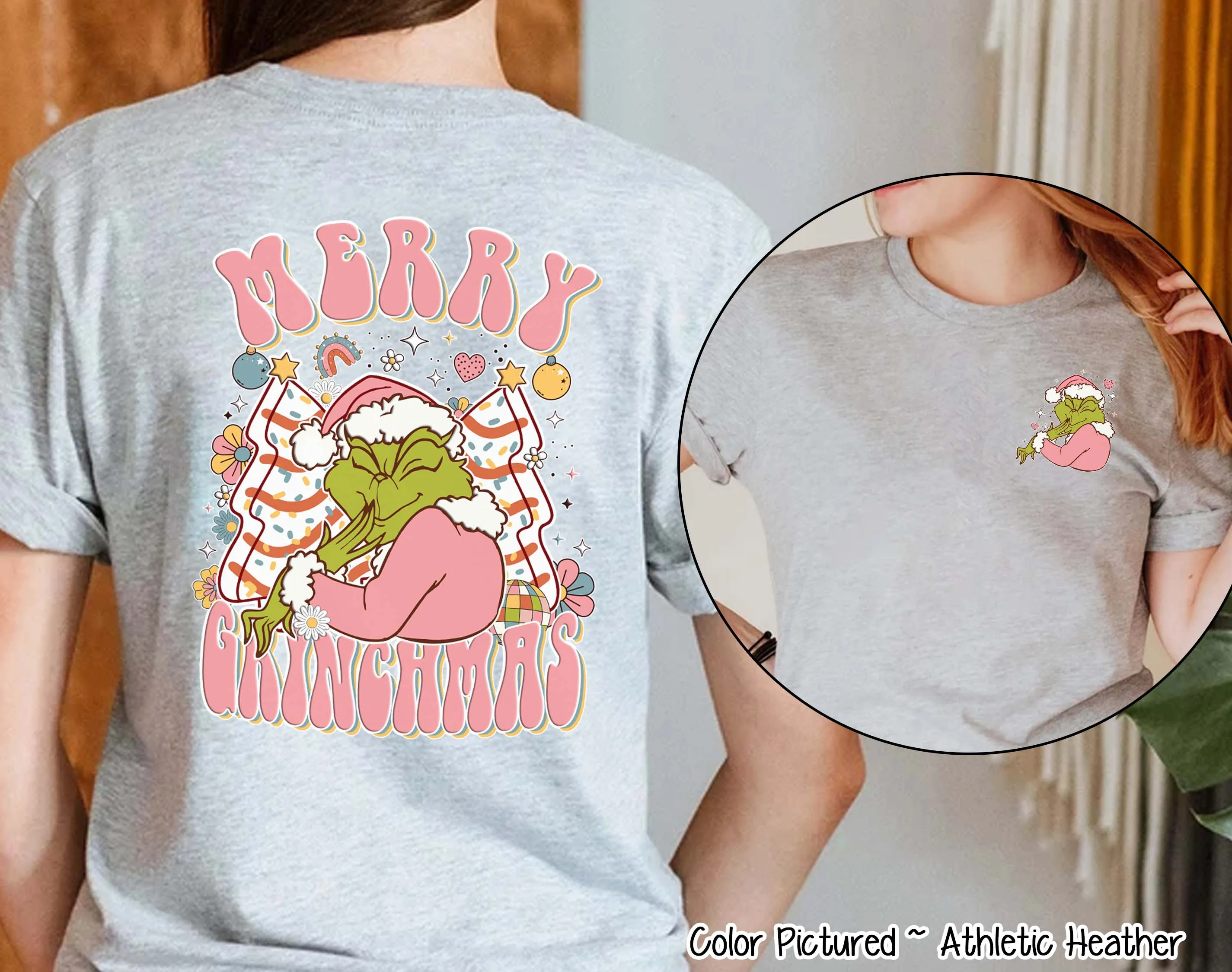 Grinch Merry Christmas Cakes 2 Sided Tee or Sweatshirt