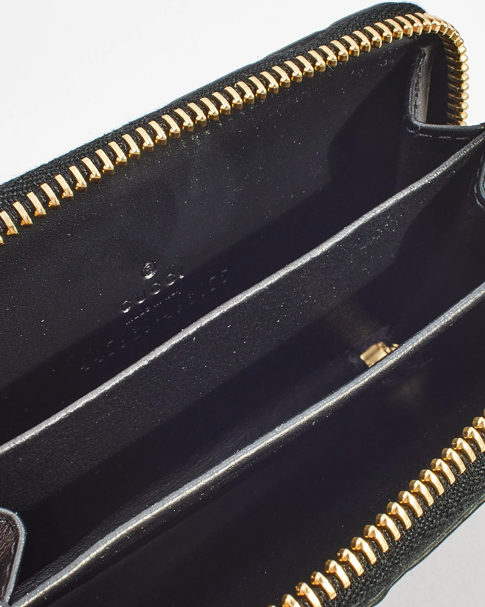 Gucci Black Signature G Leather Zippy Card Case Wallet