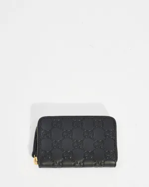 Gucci Black Signature G Leather Zippy Card Case Wallet