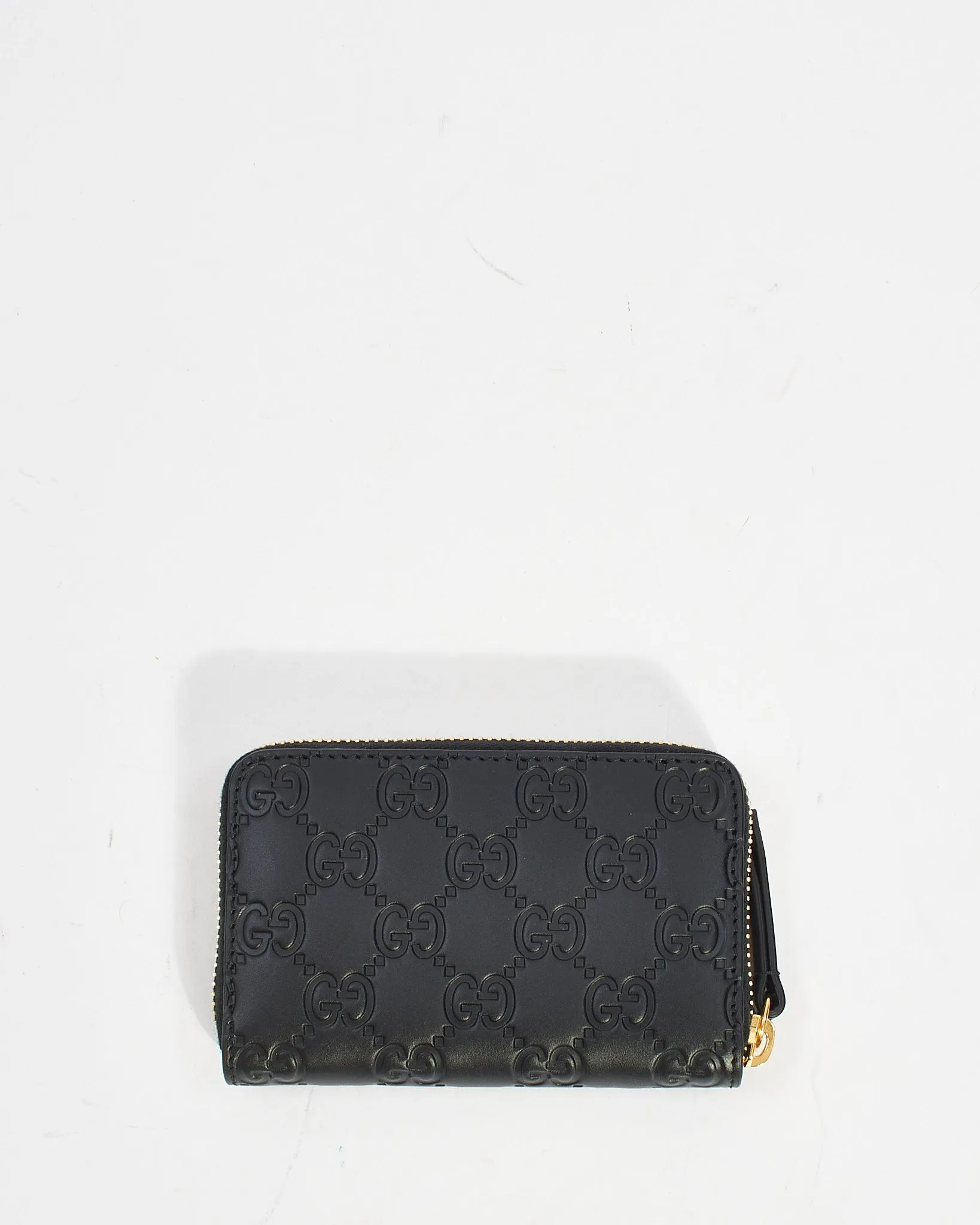 Gucci Black Signature G Leather Zippy Card Case Wallet