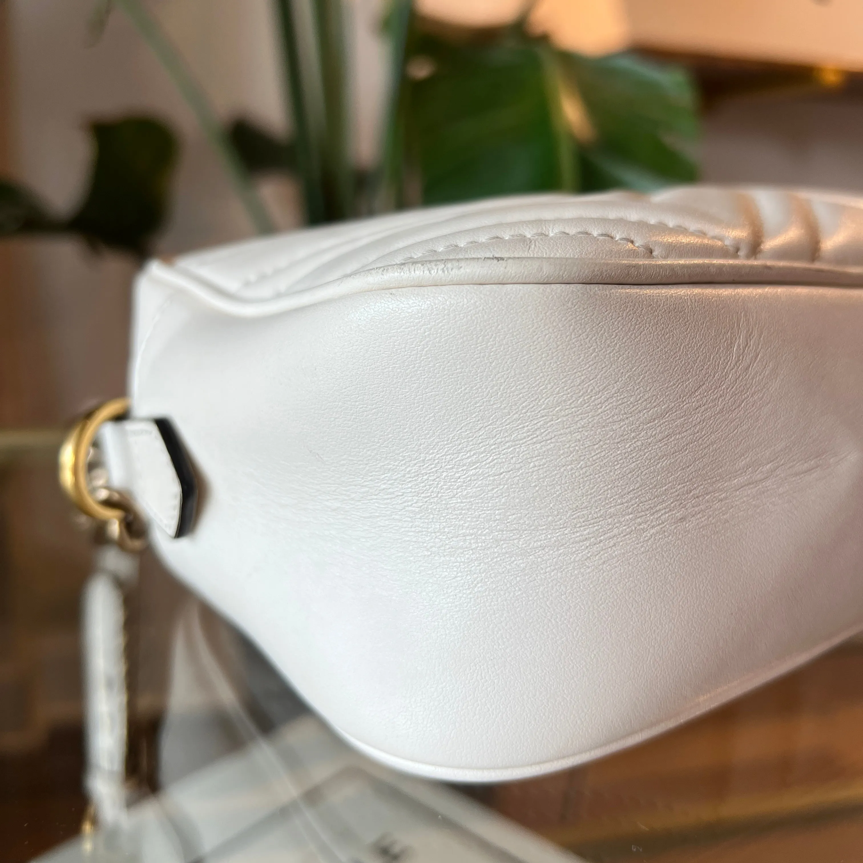 GUCCI GG Marmont White Leather Small Shoulder Bag