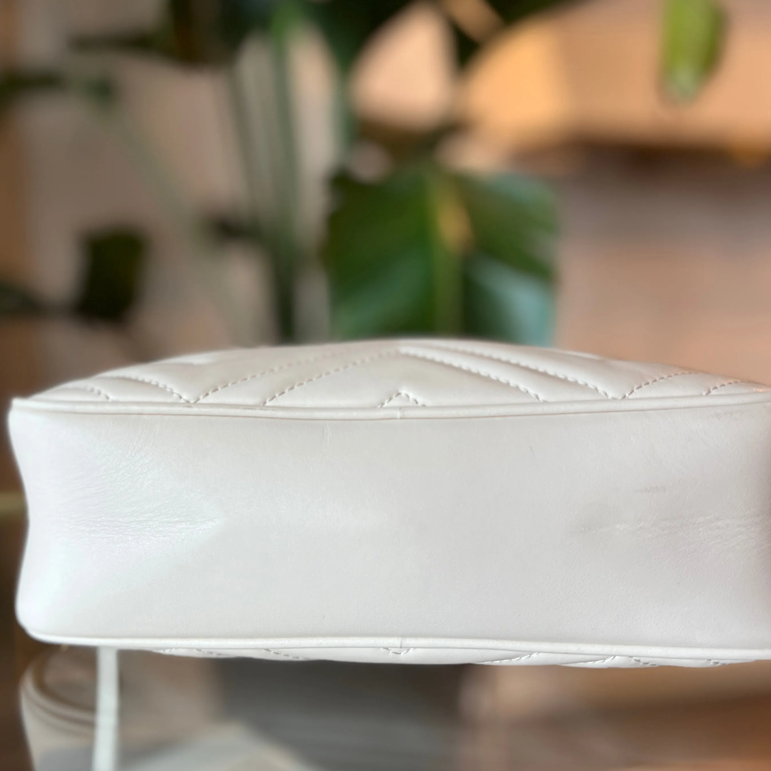 GUCCI GG Marmont White Leather Small Shoulder Bag