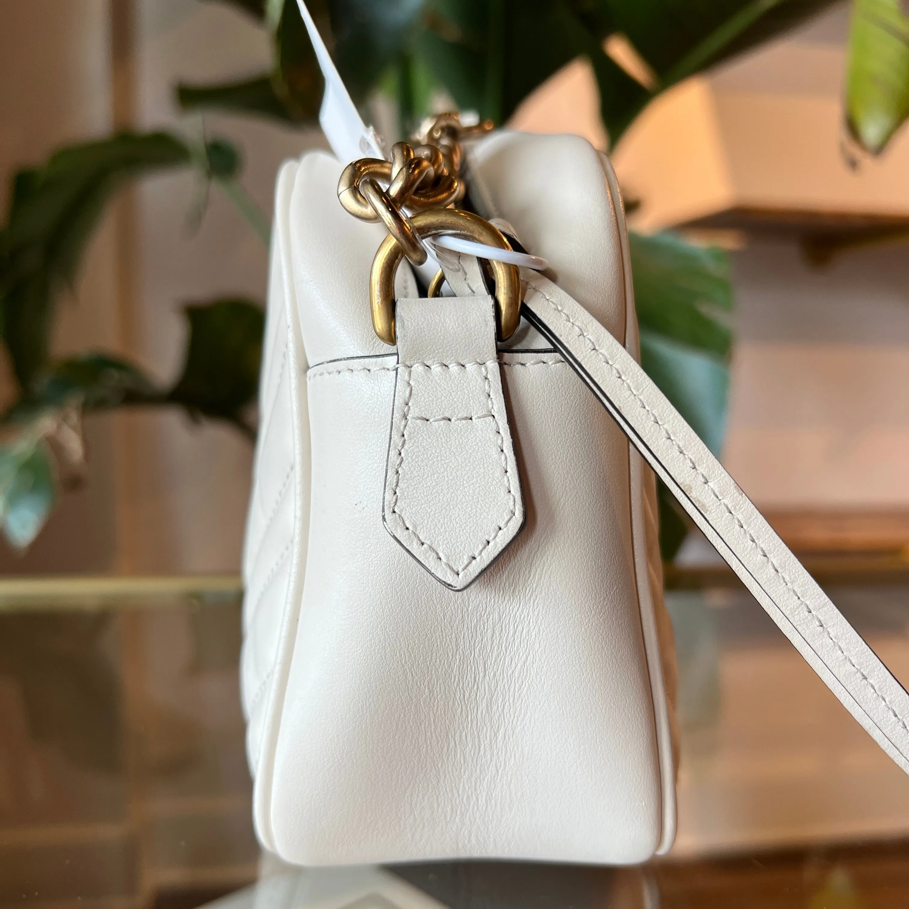 GUCCI GG Marmont White Leather Small Shoulder Bag