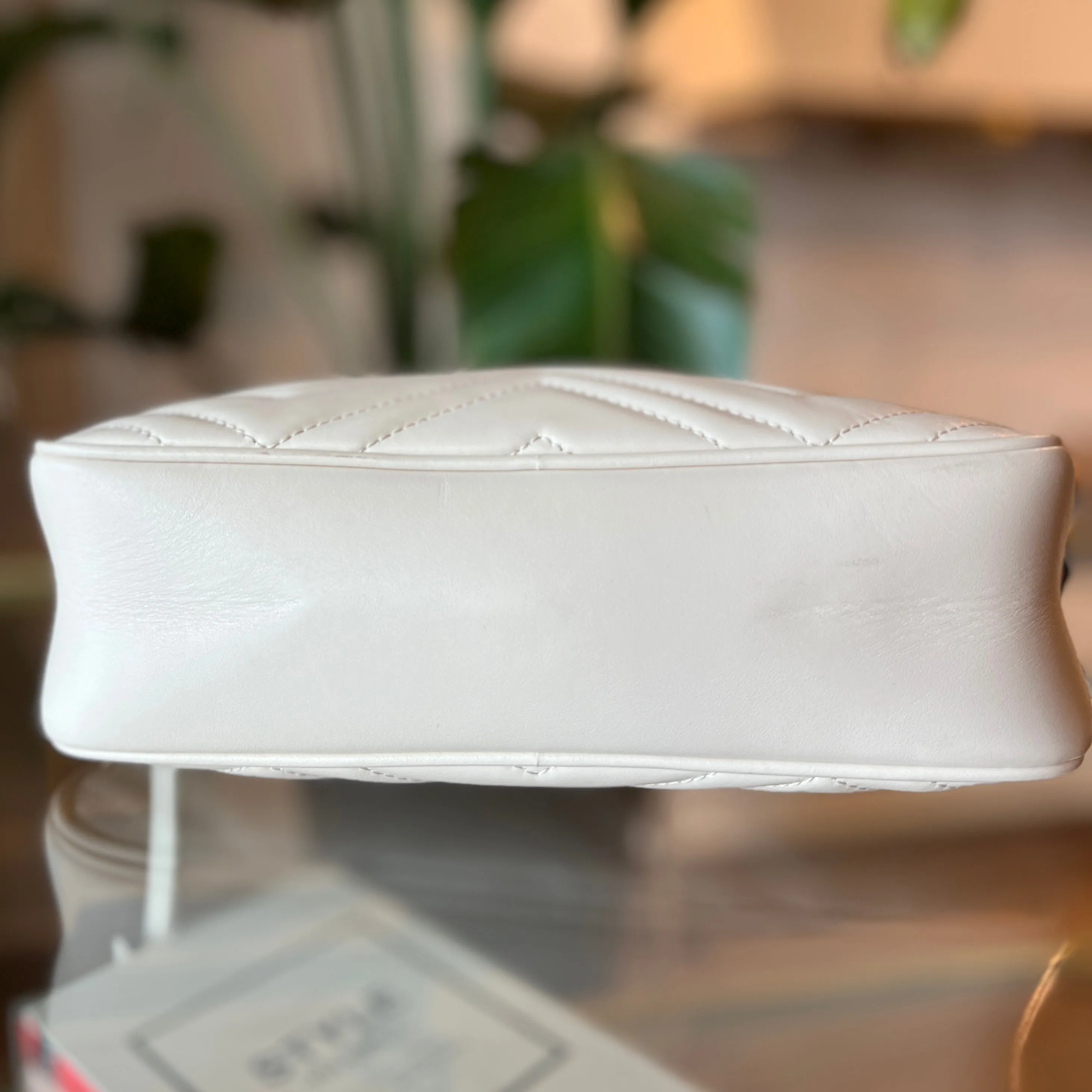 GUCCI GG Marmont White Leather Small Shoulder Bag