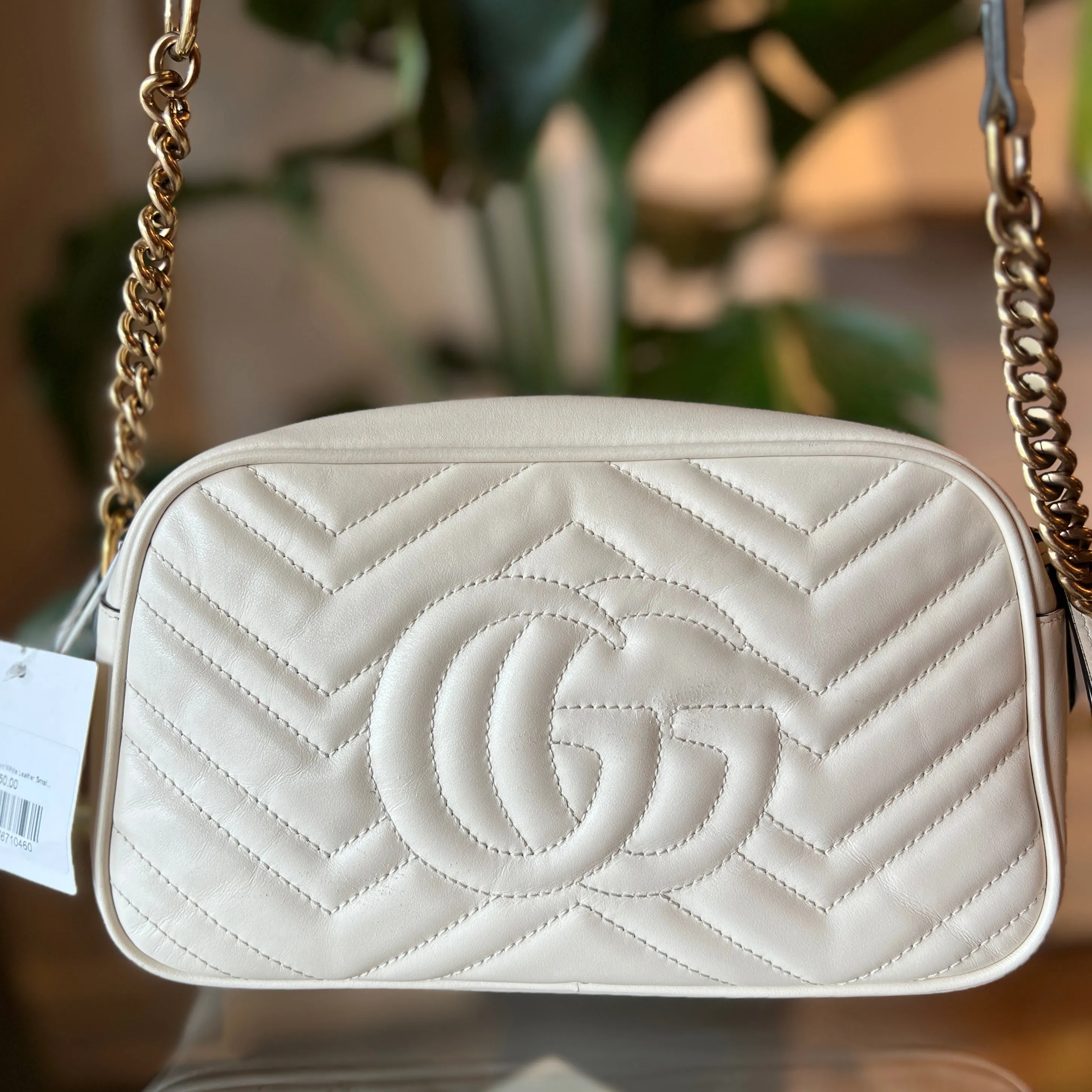 GUCCI GG Marmont White Leather Small Shoulder Bag