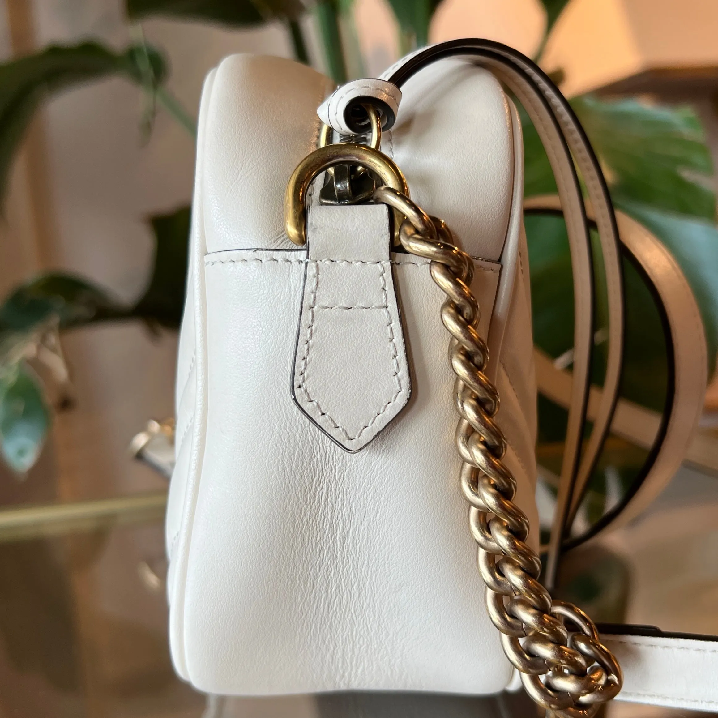 GUCCI GG Marmont White Leather Small Shoulder Bag