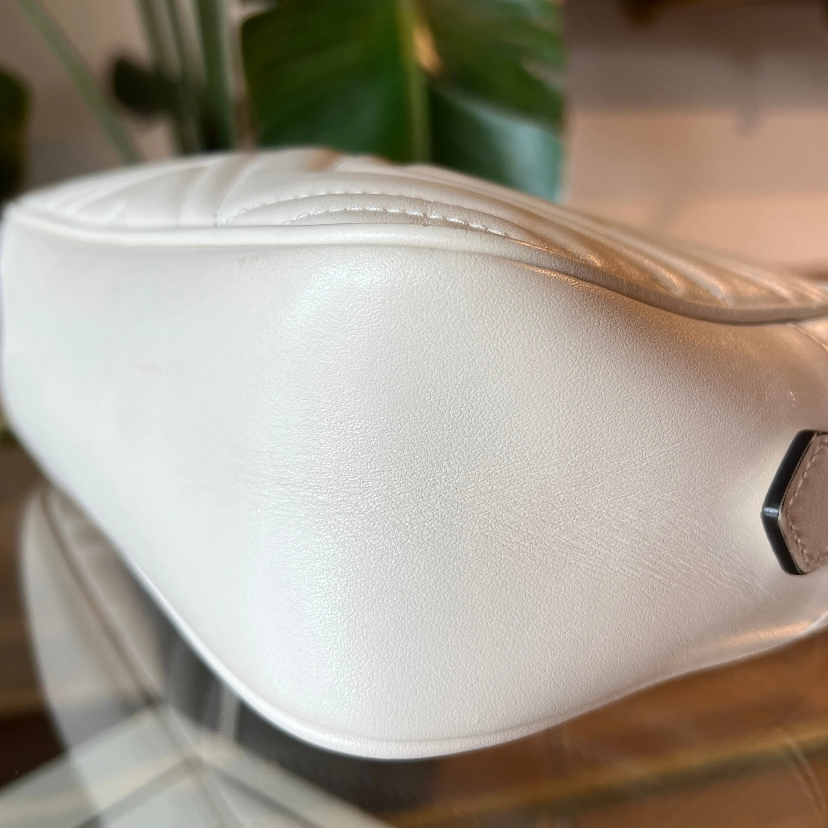 GUCCI GG Marmont White Leather Small Shoulder Bag