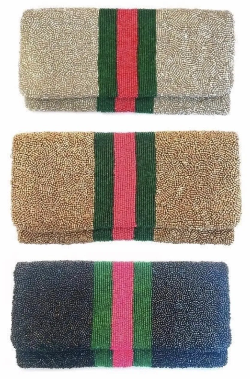 Gucci Inspired Beaded Stripe Clutch