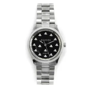 Gucci YA1264130 G-Timeless Automatic Stainless Steel Black Onyx Bee Motif Dial 38mm Ladies Watch