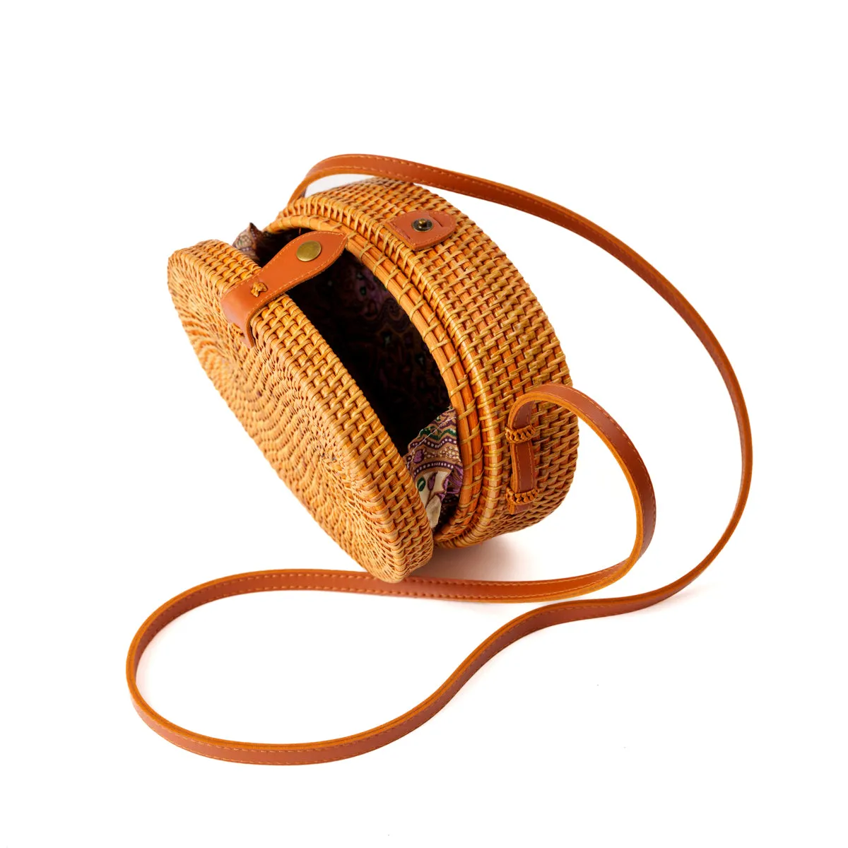 Handwoven Oval Shape Rattan Bag Women Beach Straw Woven Crossbody Bag Purse Handbag Shoulder Bag with Leather Strap