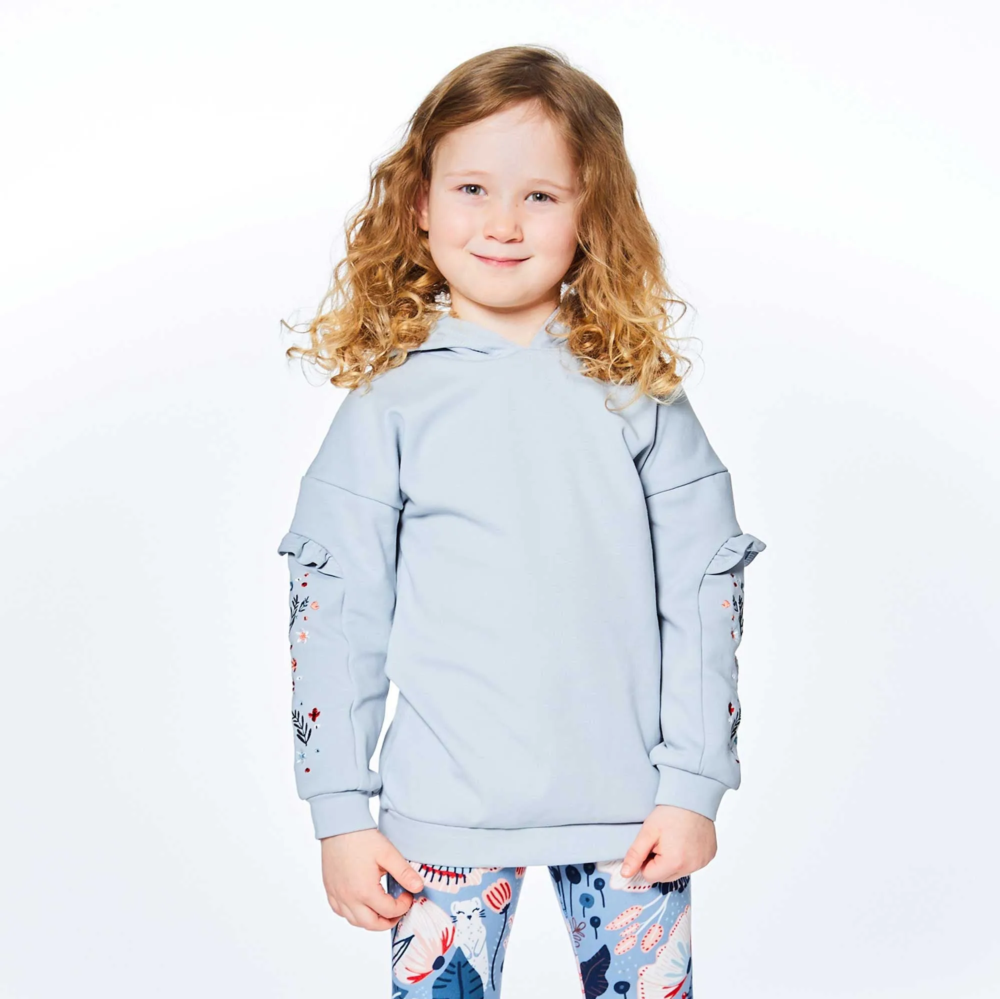 Hooded Long Sleeve Top With Frill