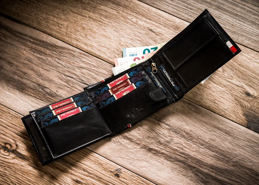 Horizontal Leather Wallet Embossed with Square Polish Eagle & White and Red Trim