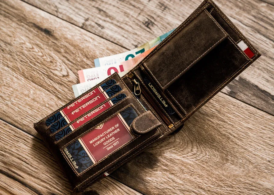Horizontal Leather Wallet Embossed with Square Polish Eagle & White and Red Trim