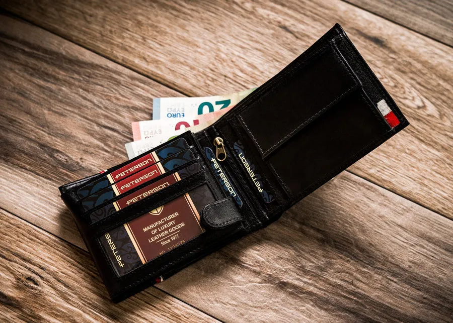 Horizontal Leather Wallet Embossed with Square Polish Eagle & White and Red Trim