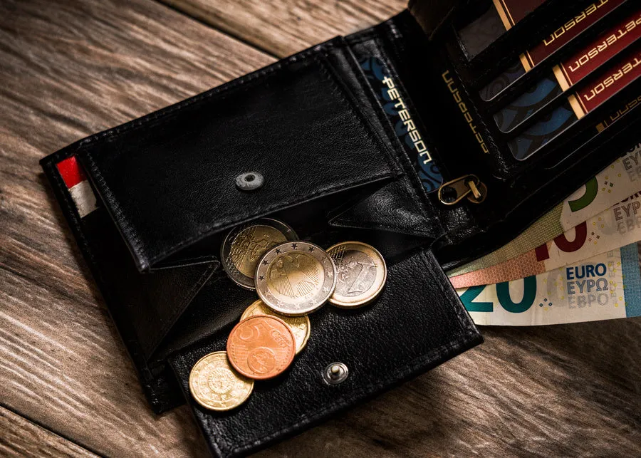 Horizontal Leather Wallet Embossed with Square Polish Eagle & White and Red Trim