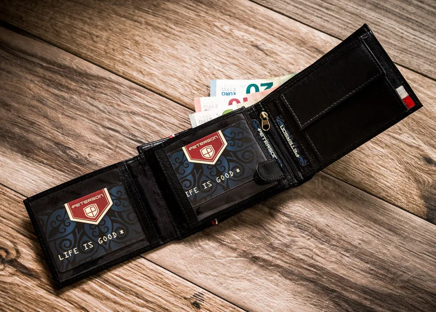 Horizontal Leather Wallet Embossed with Square Polish Eagle & White and Red Trim