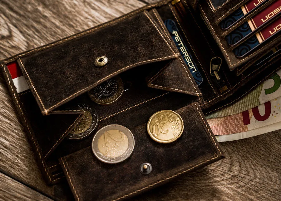 Horizontal Leather Wallet Embossed with Square Polish Eagle & White and Red Trim