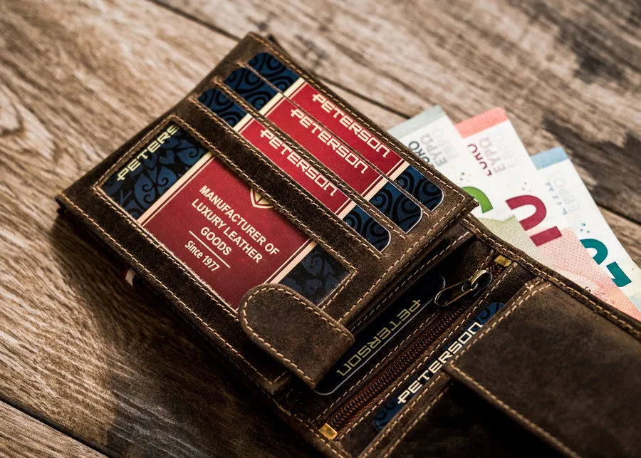 Horizontal Leather Wallet Embossed with Square Polish Eagle & White and Red Trim